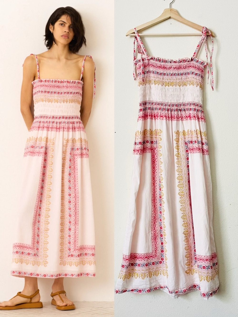 Alix of Bohemia MEDIUM Kaia Blush Tile smocked bodice pocketed summer dress